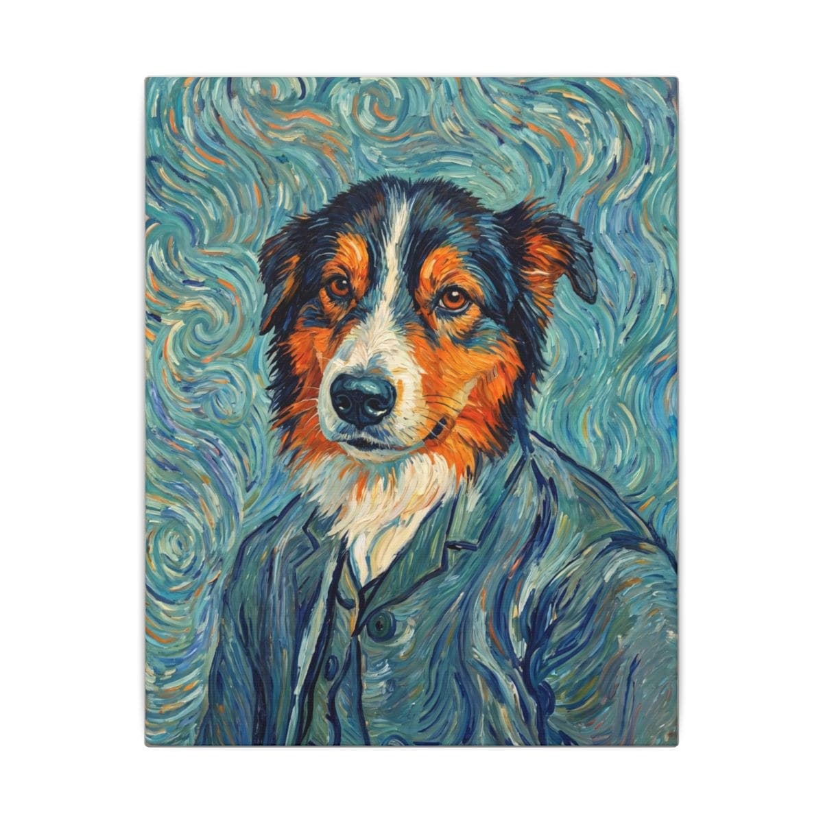 The same portrait shown as a gallery-wrapped canvas hanging on a wall.